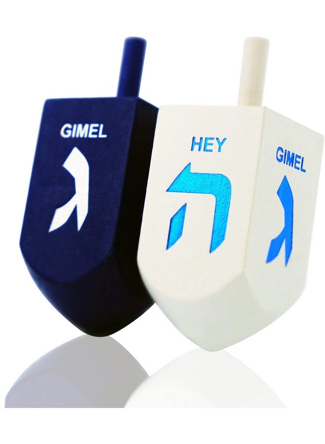 The Dreidel Company The Dreidel Company Let's Play The Hanukkah Game Extra Large Blue & White Wood Dreidels 2-Pack XL - Image 1