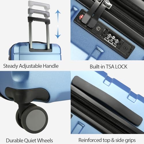 KROSER Hardside Expandable Carry On Luggage with Spinner Wheels & Built-in TSA Lock, Durable Suitcase Rolling Luggage with USB Port, Carry-On 20-Inch, Light Blue - Image 4