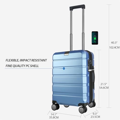 KROSER Hardside Expandable Carry On Luggage with Spinner Wheels & Built-in TSA Lock, Durable Suitcase Rolling Luggage with USB Port, Carry-On 20-Inch, Light Blue - Image 2
