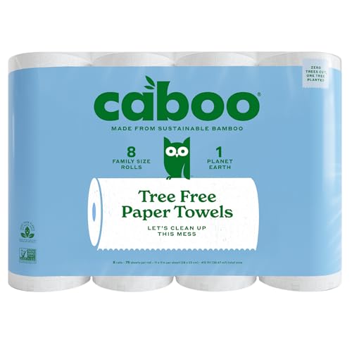 Caboo Tree Free Paper Towels, 8 Rolls, Earth Friendly Sustainable Kitchen Paper Towels with Strong 2 Ply - Image 1