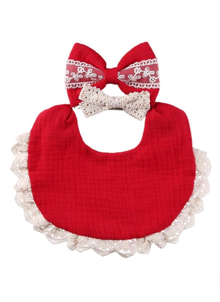 Bambimici -Camila Ribbons Headband & Baby Bib Set Red - Image 1