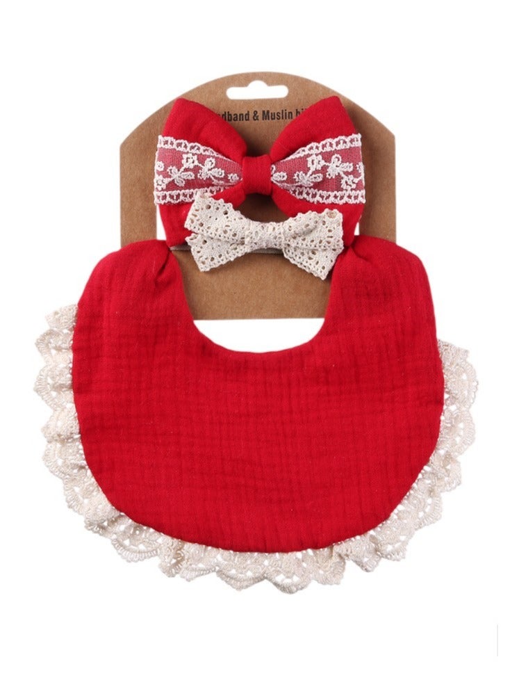 Bambimici -Camila Ribbons Headband & Baby Bib Set Red - Image 2