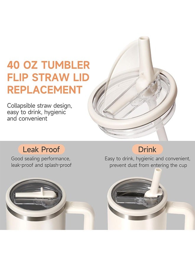 2 Pcs 40 oz Tumbler Flip Straw Lid Replacement Fit for Stanley Quencher, Leak Proof for Stanley Lid Replacement Spill Proof Reusable Tumbler Cover Compatible with 40 oz Stanley Cup Accessories - Image 3