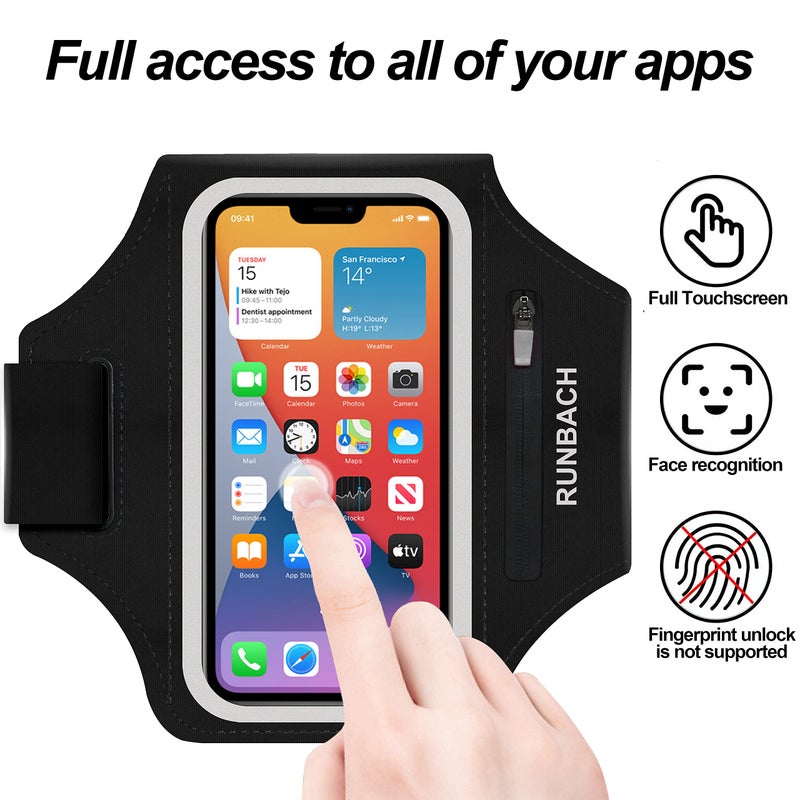 RUNBACH Armband for Samsung Galaxy S24 Ultra/S23 Ultra/S22 Ultra/S21 Ultra/S20 Ultra/S24+/S23+/S22+/S21+/S20+/S10+/S9+/S8+, with Zipper Pocket for for Galaxy Buds and Car Key(Black) - Image 2