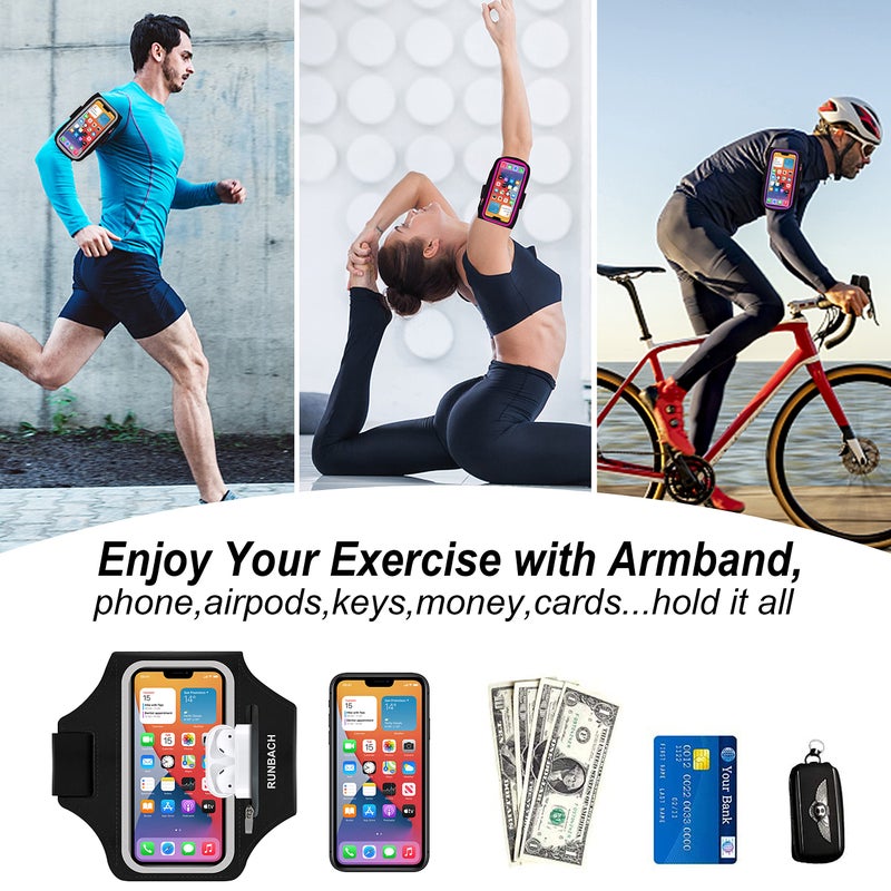 RUNBACH Armband for Samsung Galaxy S24 Ultra/S23 Ultra/S22 Ultra/S21 Ultra/S20 Ultra/S24+/S23+/S22+/S21+/S20+/S10+/S9+/S8+, with Zipper Pocket for for Galaxy Buds and Car Key(Black) - Image 4