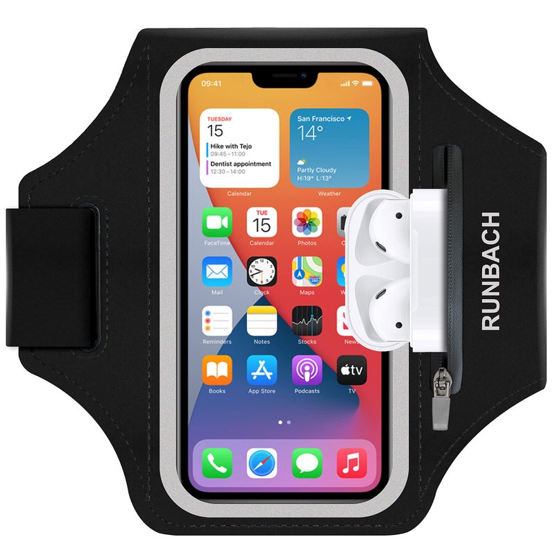 RUNBACH Armband for Samsung Galaxy S24 Ultra/S23 Ultra/S22 Ultra/S21 Ultra/S20 Ultra/S24+/S23+/S22+/S21+/S20+/S10+/S9+/S8+, with Zipper Pocket for for Galaxy Buds and Car Key(Black) - Image 1