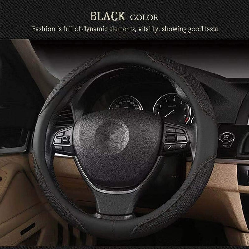 Coofig Car Steering Wheel Covers Soft Microfiber Wrap Anti-Slip Universal Auto Steering Wheel Cover Protector Car Accessories Decoration For Women Men (Black red-4) - Image 2