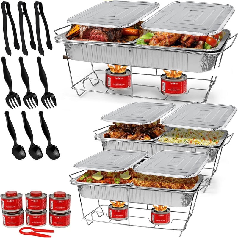 ALPHa LIVING Large Full Size 33-Pcs Disposable Chaffing Buffet with-Covers, Utensils, Fuel Cans â€“ Premium Chafing Dish Set for Events, Parties, Catering - Image 1