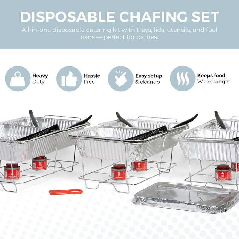 ALPHa LIVING Large Full Size 33-Pcs Disposable Chaffing Buffet with-Covers, Utensils, Fuel Cans â€“ Premium Chafing Dish Set for Events, Parties, Catering - Image 2