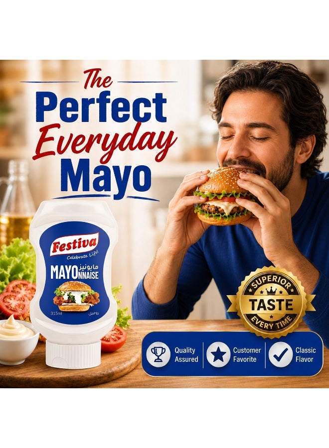 Festiva Mayonnaise 315ml Squeezy Bottle - Creamy Mayo Sandwich Spread for Burgers, Sandwiches, Wraps and Snacks - Dip and Dressing - Image 5