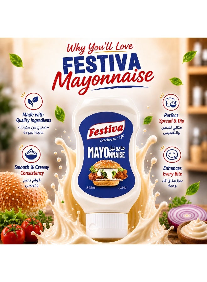 Festiva Mayonnaise 315ml Squeezy Bottle - Creamy Mayo Sandwich Spread for Burgers, Sandwiches, Wraps and Snacks - Dip and Dressing - Image 4