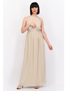 Women Bridesmaid Plain Maxi Dress, Beige