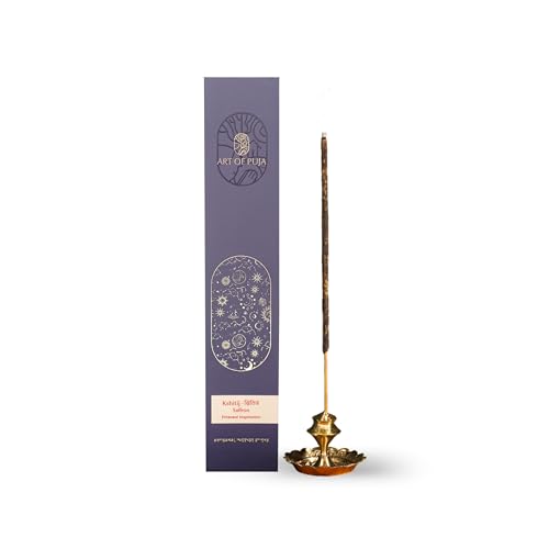 ART OF PUJA Saffron (Kesar) Artisanal Incense – 30 Agarbatti Stick| ~1 Hr Burn, 2+ Hr Fragrance | Subtle Kesar Aroma, Low Smoke | Free Agarbatti Holder | Incense for Home & Mandir - Image 1