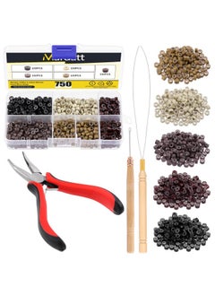 Mardatt 753 Pcs Hair Extension Kit Black White Beige Dark Brown Blonde Silicone Lined Micro Rings With Remove Pliers Pulling Hook For Hair Styling Salon  - Image 1