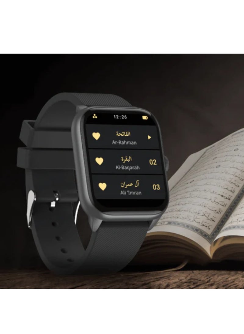 iQIBLA Quran Watch S2 Smartwatch For Unisex AMOLED Display Bluetooth Calling Watch IP67 Waterproof Fitness Watches Compatible With Android iOS Full Quran Recitation Prayer Reminder iQibla QWatch S2 Smart Watch iQibla Watch Black - Image 4