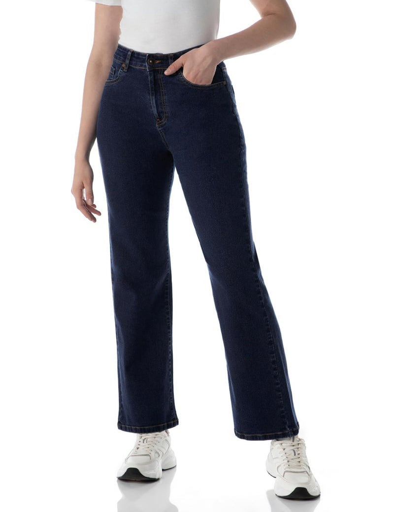 INKD Women High Rise Wide Leg Jeans | Enzyme Wash | Classic 5 Pocket Styling (INKSS24WJN-407-Dark Knight-32) - Image 1