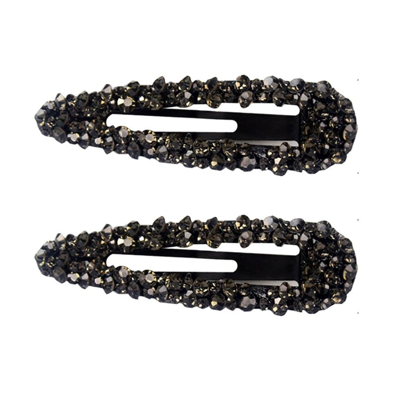 Sparkly Czech Crystal Snap Clips 315 Black Stone Metal Hair Clips long Hair Barrettes Hair Pins Hair Slide Stylish for Women Girl2 Pack Black
