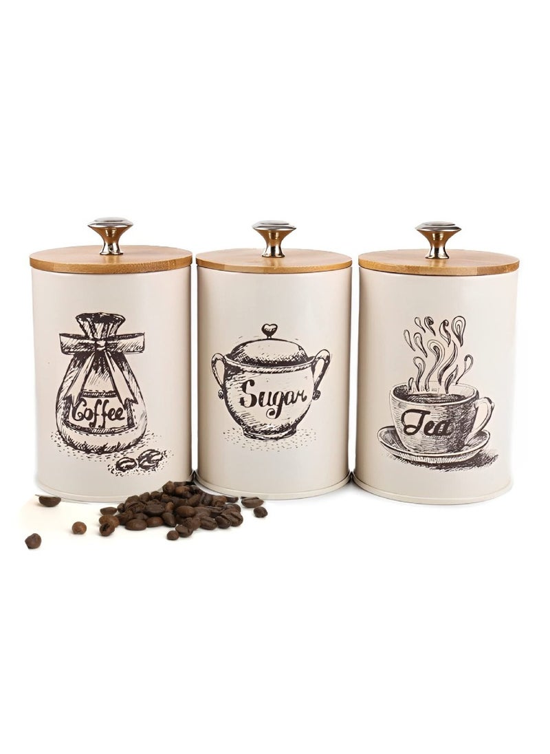 General Bamboo cover sealed coffee sugar tea storage tank set 3-piece creative sealing moisture-proof kitchen sealed tank  - Image 1
