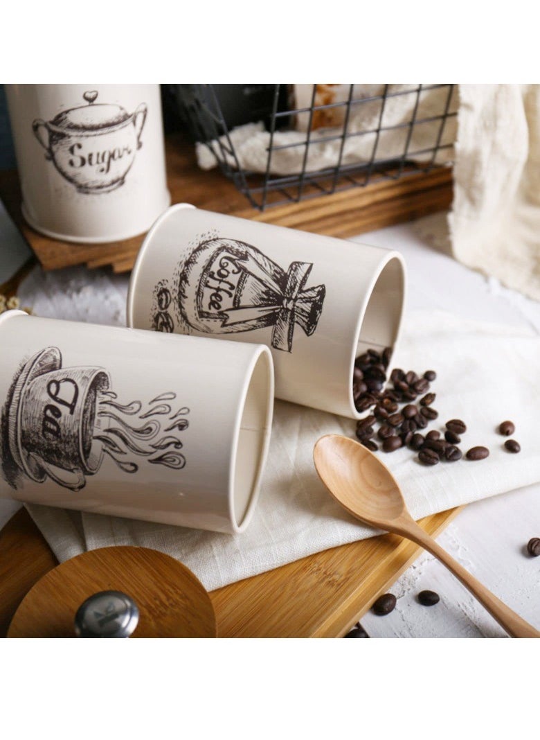 General Bamboo cover sealed coffee sugar tea storage tank set 3-piece creative sealing moisture-proof kitchen sealed tank  - Image 3