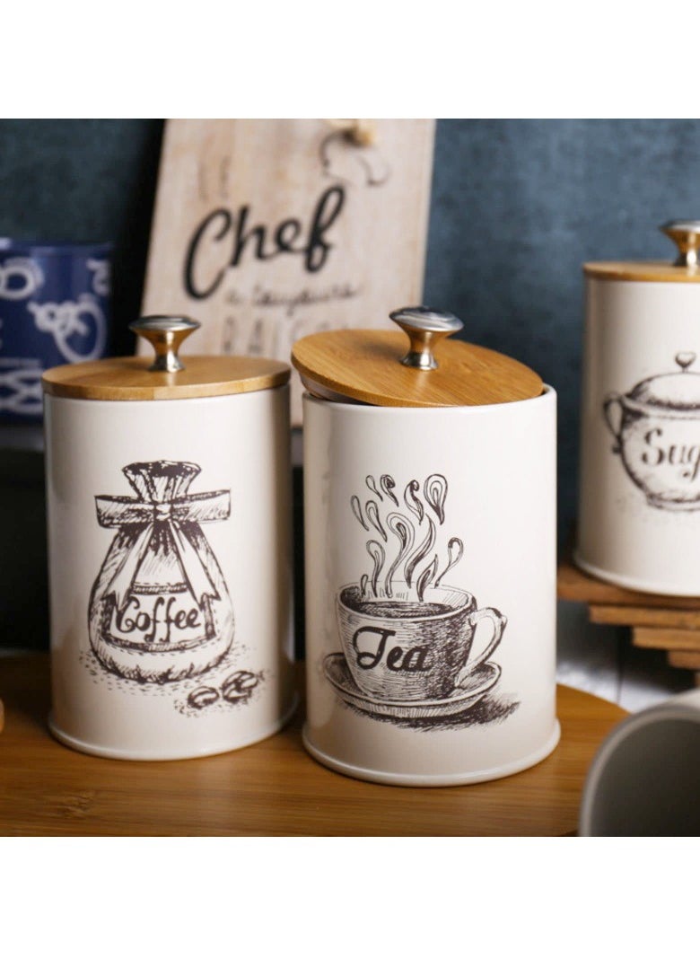 General Bamboo cover sealed coffee sugar tea storage tank set 3-piece creative sealing moisture-proof kitchen sealed tank  - Image 4