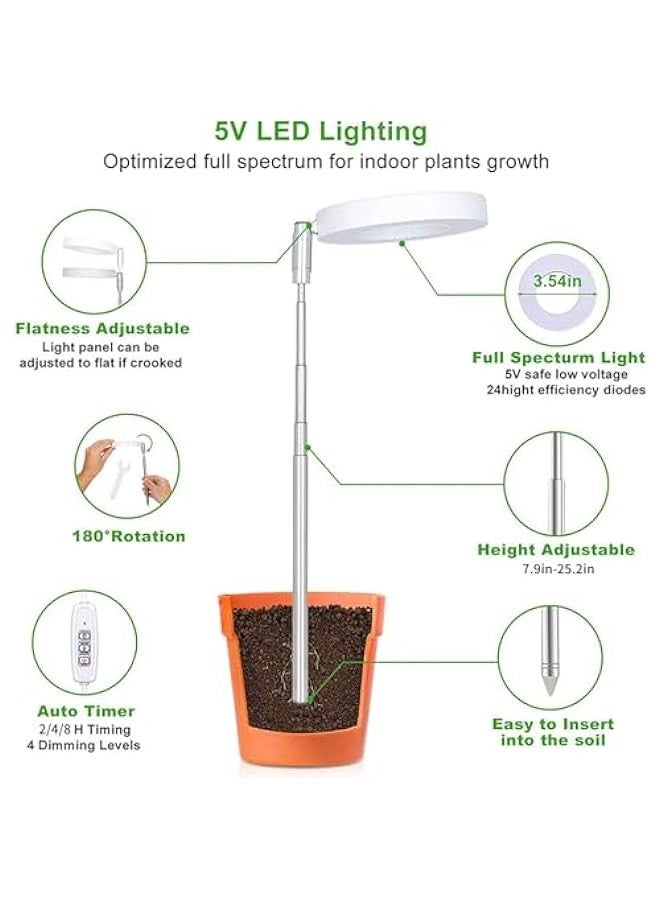 TRASSLE 2 Pcs Grow Light, Full Spectrum LED Plant Light for Indoor Plants, Height Adjustable Growing Lamp with Auto On/Off Timer 2/4/8H, 4 Dimmable Brightness, Ideal for Small Plants  - Image 3