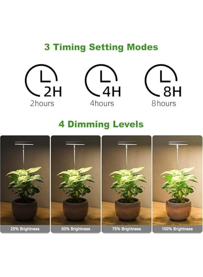 TRASSLE 2 Pcs Grow Light, Full Spectrum LED Plant Light for Indoor Plants, Height Adjustable Growing Lamp with Auto On/Off Timer 2/4/8H, 4 Dimmable Brightness, Ideal for Small Plants  - Image 4