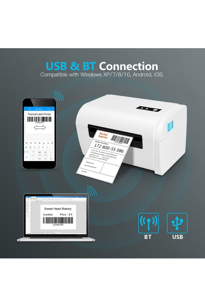 Generic - Thermal Label Printer High Speed Shipping Label Printer USB BT Connection Support 40-110mm Paper Width Compatible with Windows for Supermarket Store Restaurant Logistic - Image 1