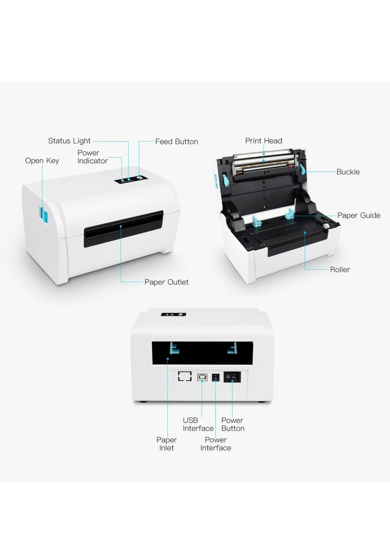 Generic - Thermal Label Printer High Speed Shipping Label Printer USB BT Connection Support 40-110mm Paper Width Compatible with Windows for Supermarket Store Restaurant Logistic - Image 1