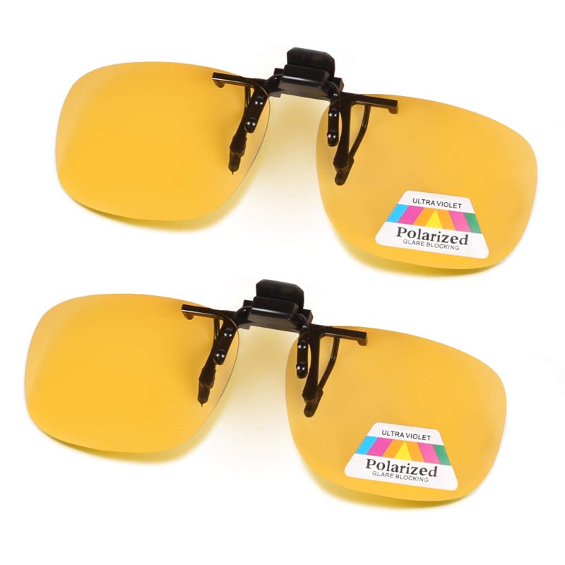 FONHCOO Clipon Night Driving Sunglasses 2 Pack Night Vision Glasses Lens over Prescription Glasses for Women Men 2 Night Driving Lens