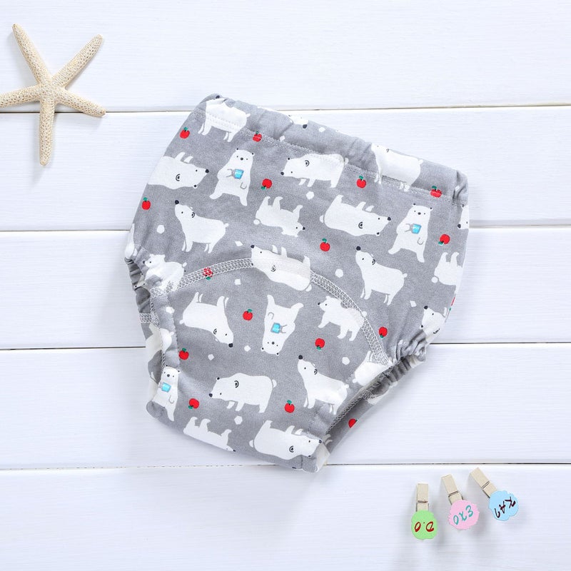 Korean 4-Layer Muslin Diaper Waterproof Reusable Cotton Training Pants for Newborn Gray White Bear