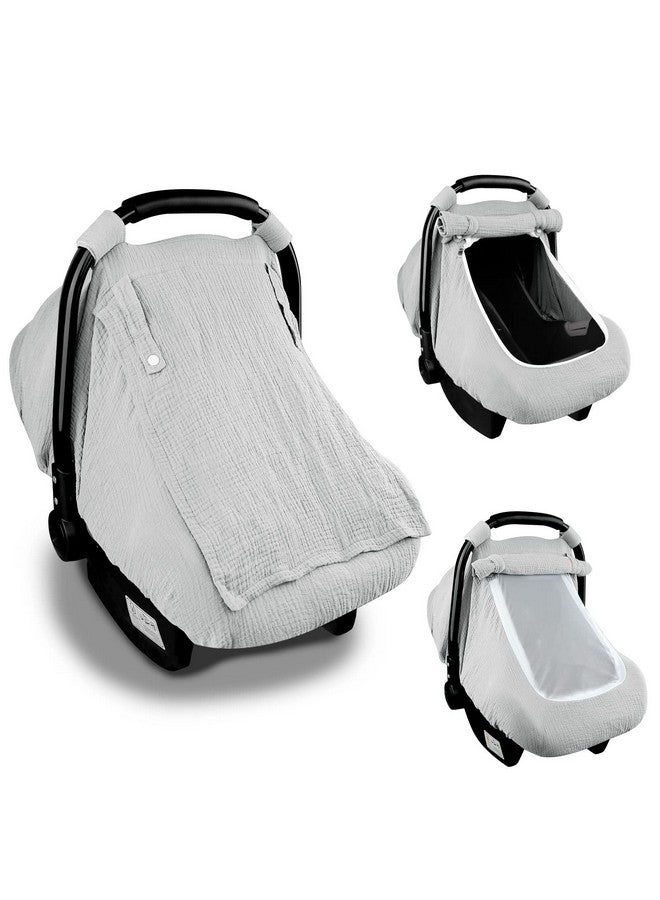 Hooyax أغطية مقاعد السيارة من موسلين للأطفال صيفًا غطاء مقعد السيارة للأطفال الأولاد والبنات مع نافذة قابلة للتنفس خفيفة الوزن مظلة مقعد السيارة للرضع رمادي - Image 2