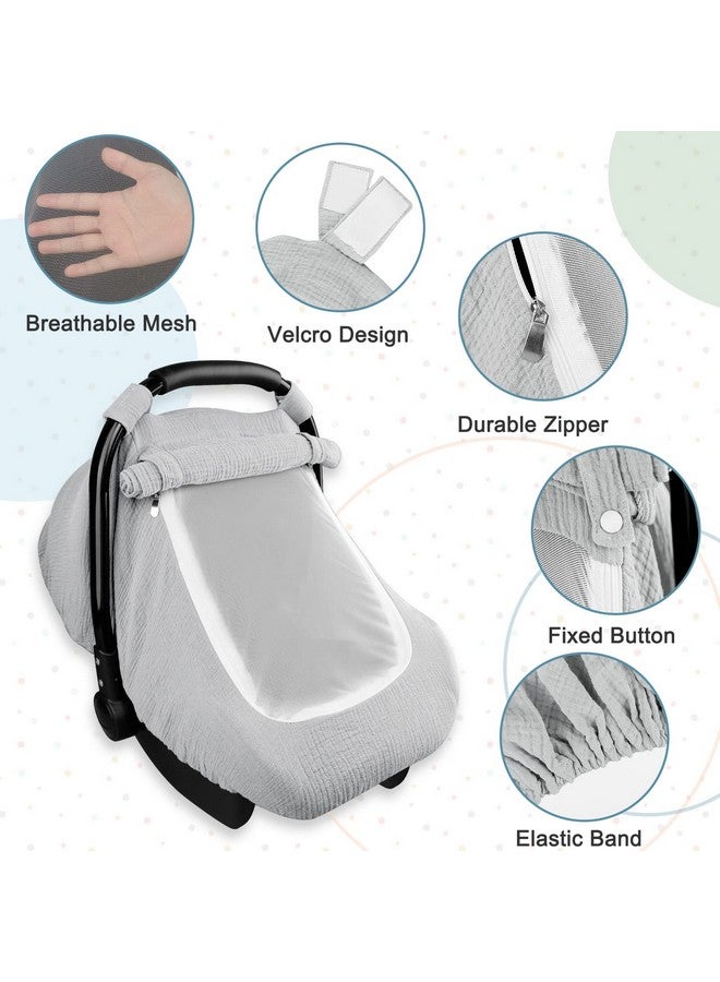 Hooyax أغطية مقاعد السيارة من موسلين للأطفال صيفًا غطاء مقعد السيارة للأطفال الأولاد والبنات مع نافذة قابلة للتنفس خفيفة الوزن مظلة مقعد السيارة للرضع رمادي - Image 4