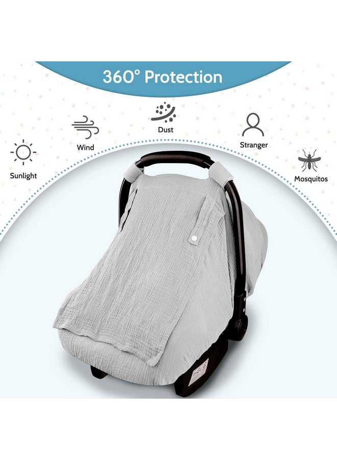 Hooyax أغطية مقاعد السيارة من موسلين للأطفال صيفًا غطاء مقعد السيارة للأطفال الأولاد والبنات مع نافذة قابلة للتنفس خفيفة الوزن مظلة مقعد السيارة للرضع رمادي - Image 5