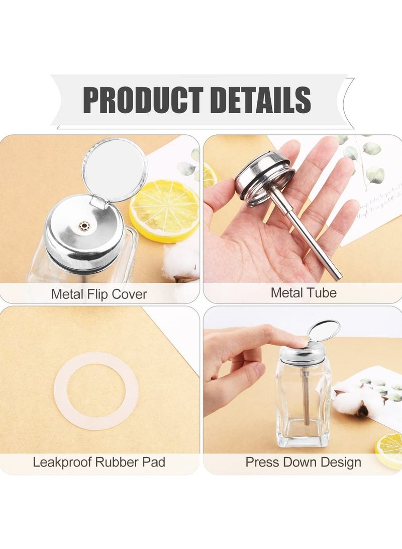 SYOSI Push Down Empty Bottle, Lockable Pump Dispenser Bottle, 180ml Clear Glass Push Down Dispenser Bottle, Refillable Dispenser Bottle, with Metal Flip Cap for Liquid Remover Makeup Remover Toner - Image 3