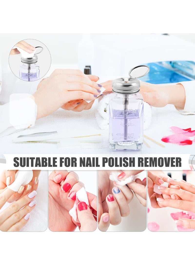 SYOSI Push Down Empty Bottle, Lockable Pump Dispenser Bottle, 180ml Clear Glass Push Down Dispenser Bottle, Refillable Dispenser Bottle, with Metal Flip Cap for Liquid Remover Makeup Remover Toner - Image 4