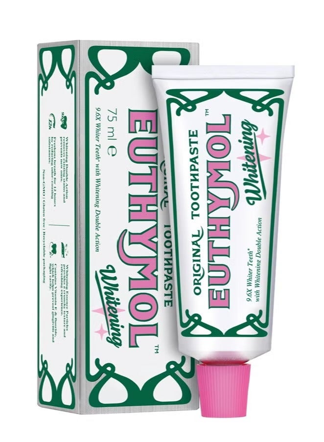 Euthymol معجون أسنان مبيض، إزالة البقع في 2 أسبوع، انتعاش طويل الأمد للثة والأسنان الحساسة. رائحة فم كريهة، الوقاية من التسوس 75 مل - Image 1