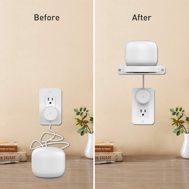 ABS Wall Mount Compatible with Nest WiFi Router- AC2200 Smart Home Wall Bracket Holder Shelf for Nest WiFi Point Built-in Cable Management White - Image 3