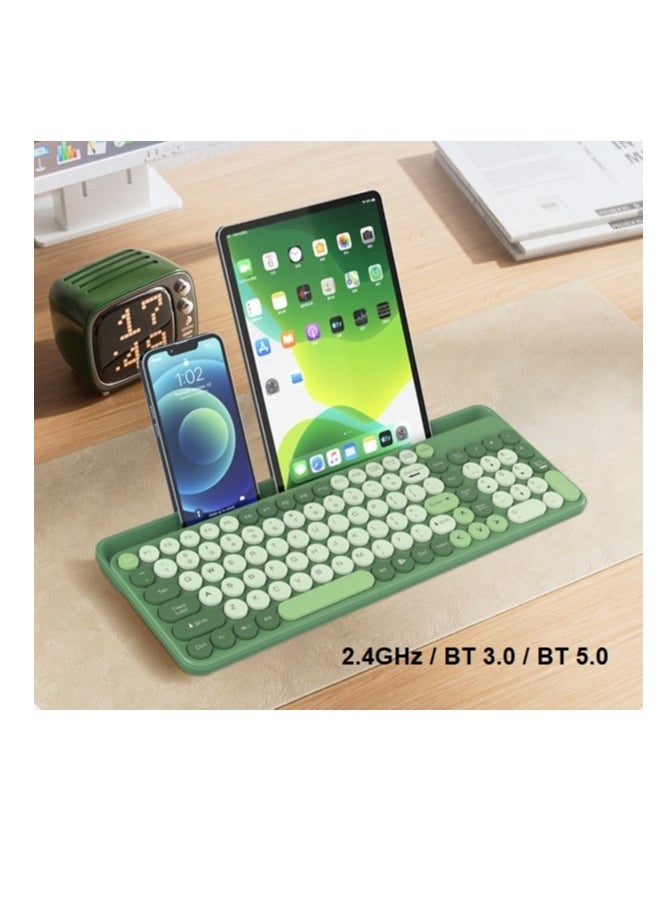 Forev - FOREV FV-866 Silent Dual Mode Bluetooth 5.0 / 2.4 GHz Wireless Keyboard  -  Arabic / English Layout - Full Size Office Business Keyboard With Mobile Holder For PC / Mac / Android | Military Green - Image 1