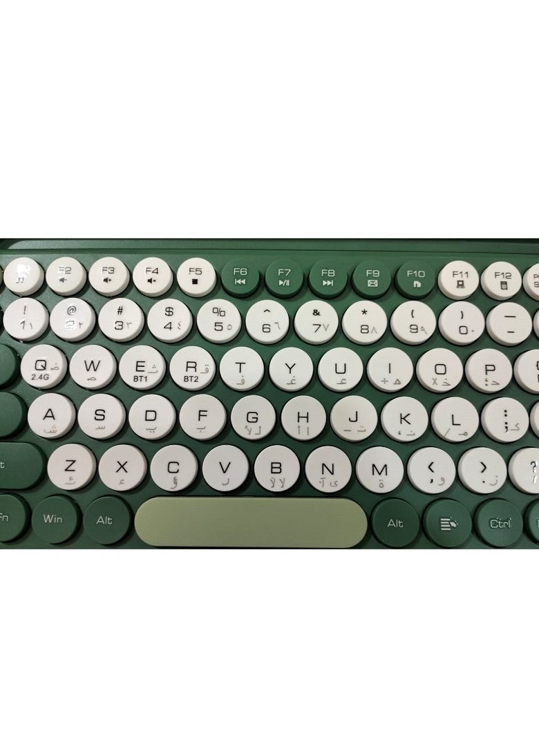 Forev - FOREV FV-866 Silent Dual Mode Bluetooth 5.0 / 2.4 GHz Wireless Keyboard  -  Arabic / English Layout - Full Size Office Business Keyboard With Mobile Holder For PC / Mac / Android | Military Green - Image 1