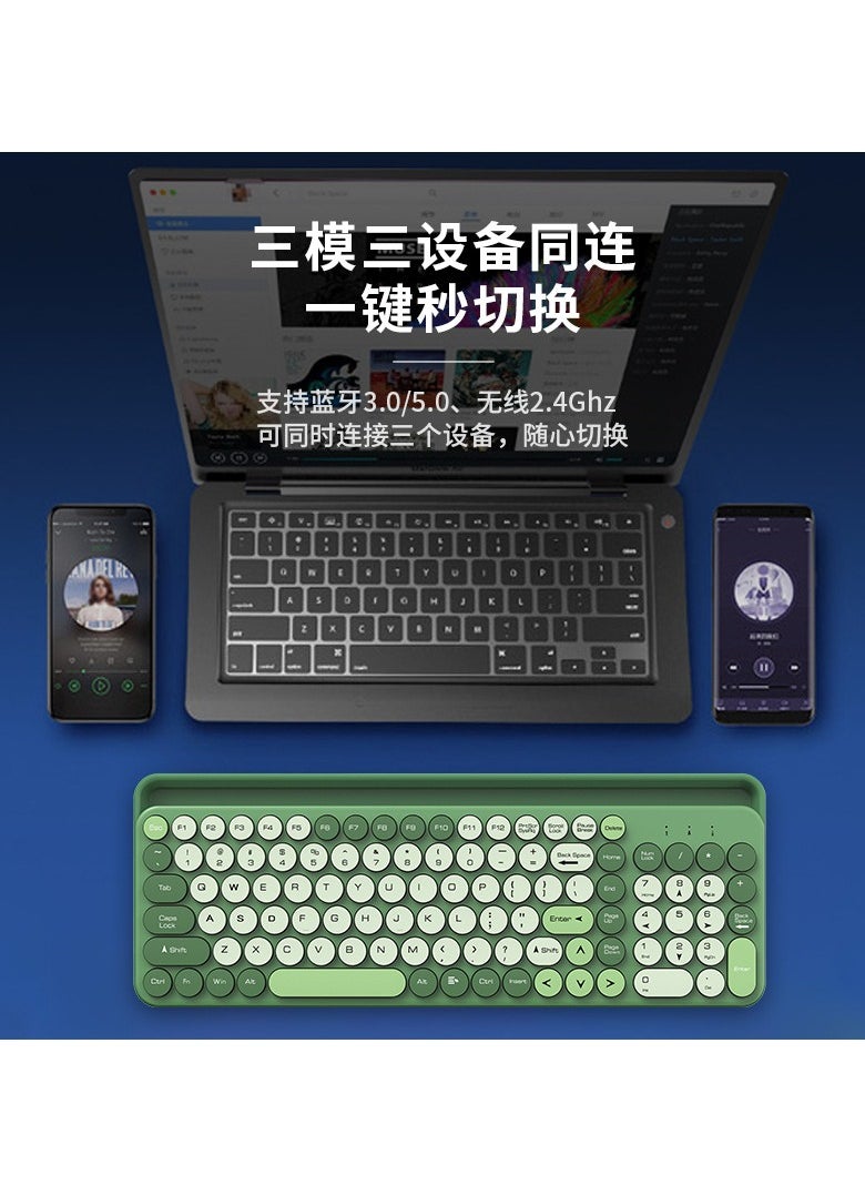Forev - FOREV FV-866 Silent Dual Mode Bluetooth 5.0 / 2.4 GHz Wireless Keyboard  -  Arabic / English Layout - Full Size Office Business Keyboard With Mobile Holder For PC / Mac / Android | Military Green - Image 1