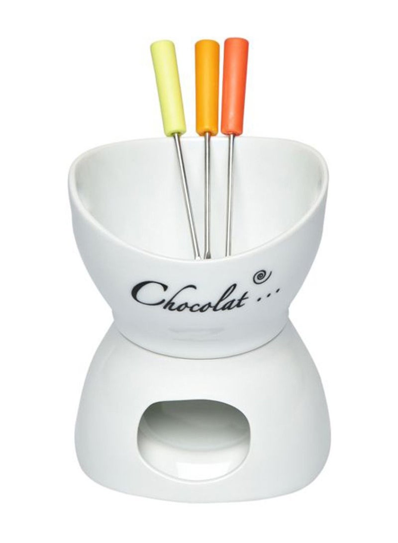 Shallow Porcelain Fondue Set, White - Image 3