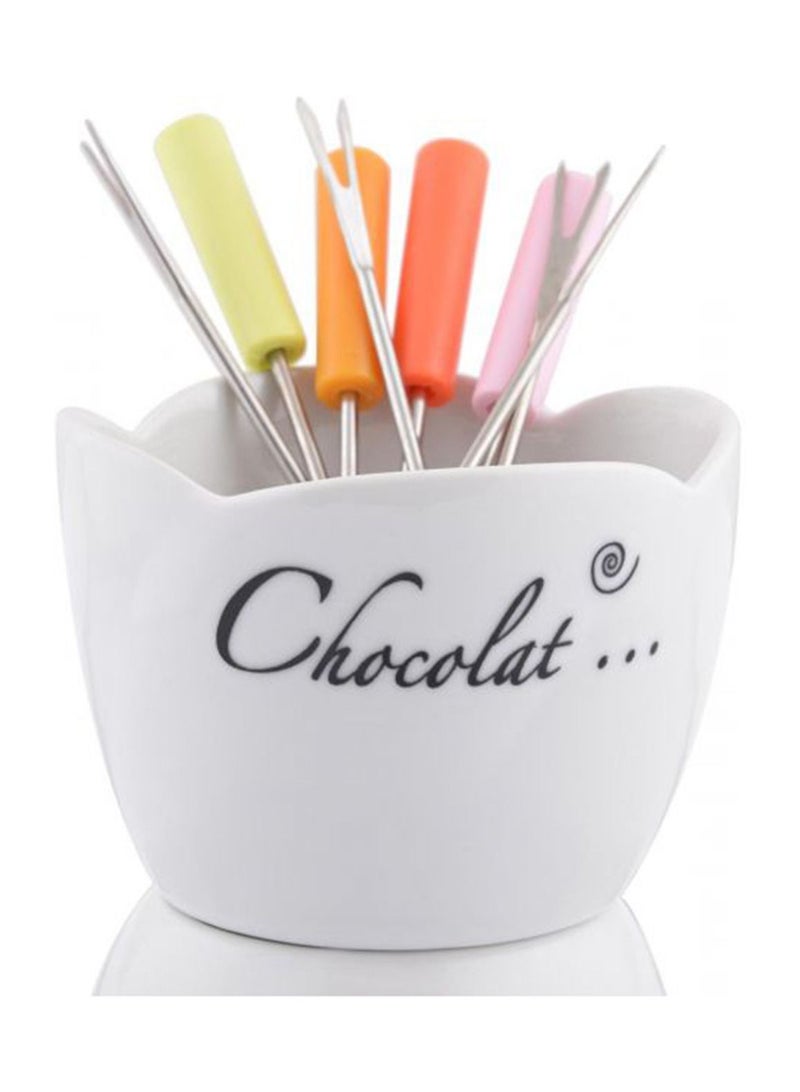 Shallow Porcelain Fondue Set, White - Image 2