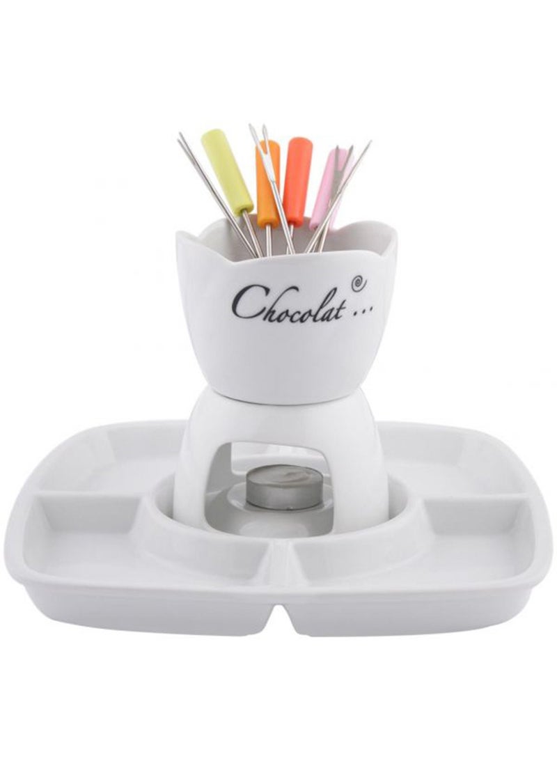Shallow Porcelain Fondue Set, White - Image 1