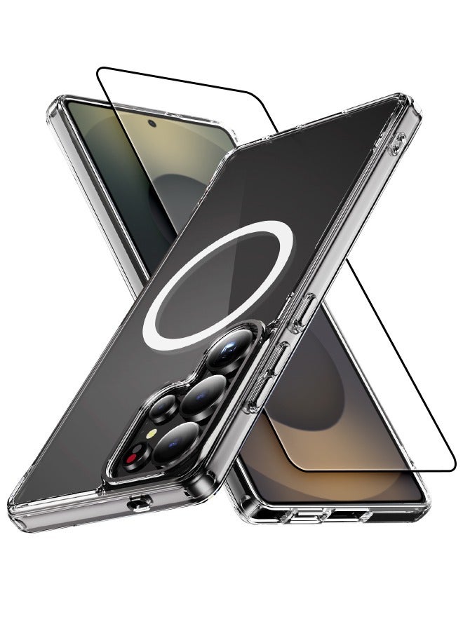 Samsung Galaxy S25 Ultra Case with HD Full Cover Tempered Glass Screen Protector, [MagSafe Compatible][Anti Drop][Anti Scratch][Anti Slip][Anti Fingerprint][Anti Yellowing] Hard Case Cover for Samsung Galaxy S25 Ultra 6.9 inch (Clear, 1+1 Pack)  - Image 1
