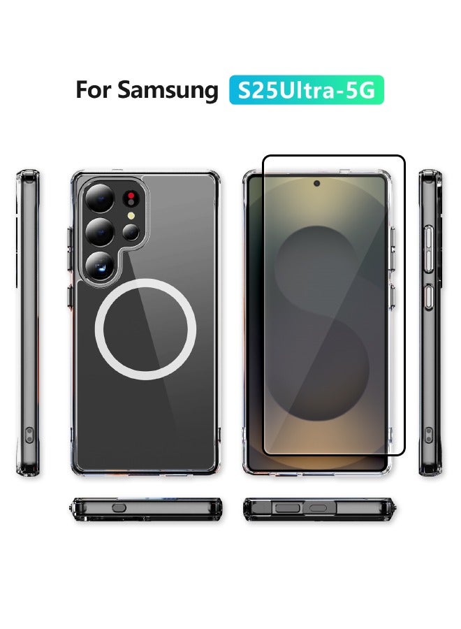 Samsung Galaxy S25 Ultra Case with HD Full Cover Tempered Glass Screen Protector, [MagSafe Compatible][Anti Drop][Anti Scratch][Anti Slip][Anti Fingerprint][Anti Yellowing] Hard Case Cover for Samsung Galaxy S25 Ultra 6.9 inch (Clear, 1+1 Pack)  - Image 2