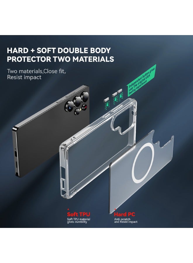 Samsung Galaxy S25 Ultra Case with HD Full Cover Tempered Glass Screen Protector, [MagSafe Compatible][Anti Drop][Anti Scratch][Anti Slip][Anti Fingerprint][Anti Yellowing] Hard Case Cover for Samsung Galaxy S25 Ultra 6.9 inch (Clear, 1+1 Pack)  - Image 3