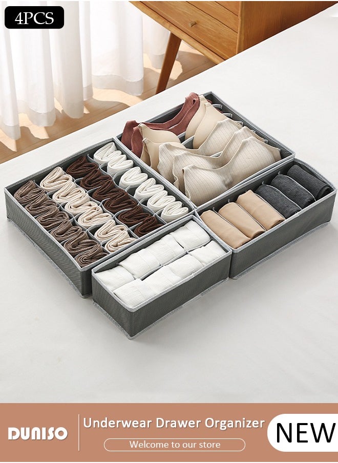 DUNISO 4pcs Wardrobe Clothes Organizer Sock Underwear Drawer Organizer Dividers Cell Foldable Fabric Dresser Closet Storage Box and Storage Bins for Clothing, Baby Clothes, Bra, Panty, Scarf, Ties, Scarves  - Image 1