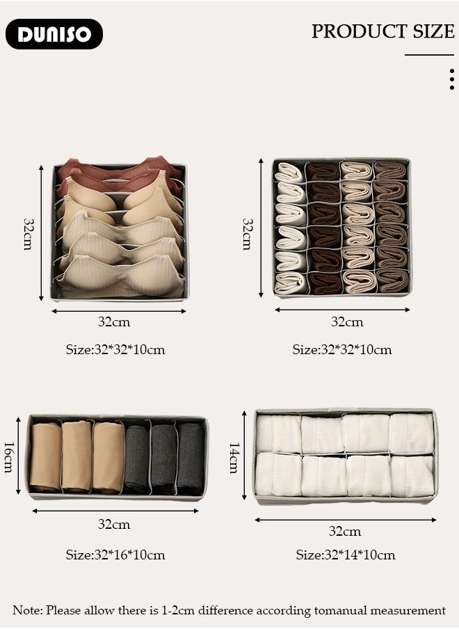 DUNISO 4pcs Wardrobe Clothes Organizer Sock Underwear Drawer Organizer Dividers Cell Foldable Fabric Dresser Closet Storage Box and Storage Bins for Clothing, Baby Clothes, Bra, Panty, Scarf, Ties, Scarves  - Image 4