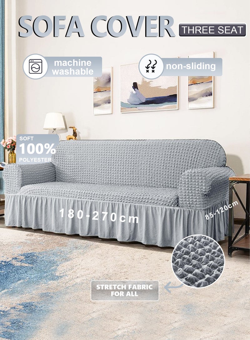 Arabest sofa cover 3 seater Super Stretchable Wrinkle-free Full Coverage Couch Slipcover Exquisitely Detailed Slip Flexible Resistant Jacquard Sofa Cover Light Grey 140-280cm - Image 1