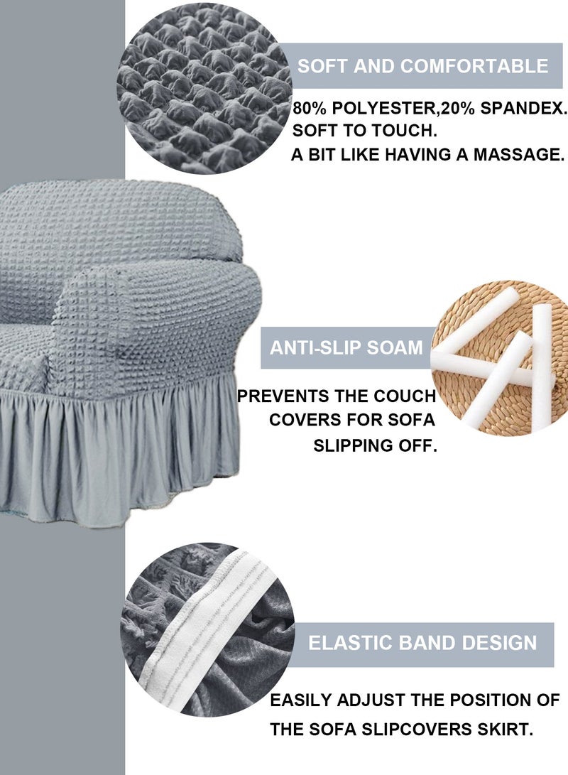 Arabest sofa cover 3 seater Super Stretchable Wrinkle-free Full Coverage Couch Slipcover Exquisitely Detailed Slip Flexible Resistant Jacquard Sofa Cover Light Grey 140-280cm - Image 2